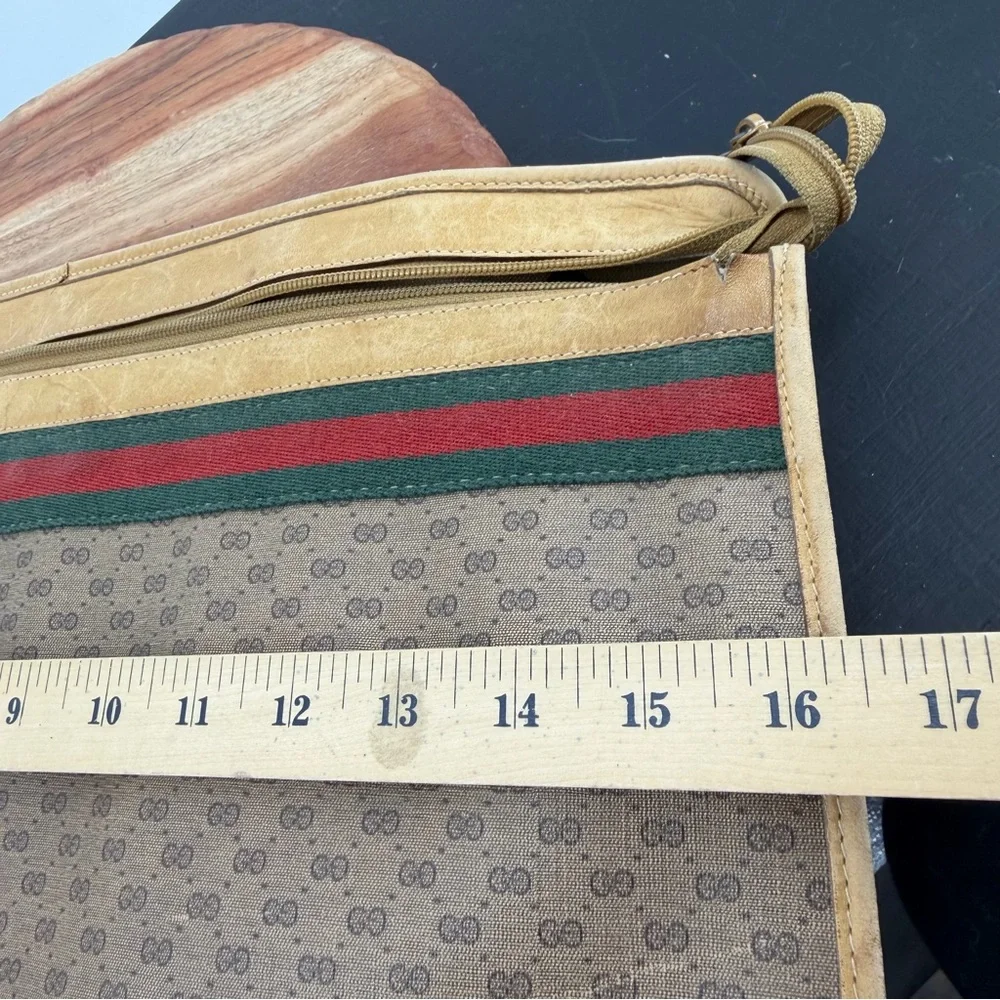 GUCCI Micro GG Supreme Web Sherry Line Briefcase tan leather trim laptop sleeve